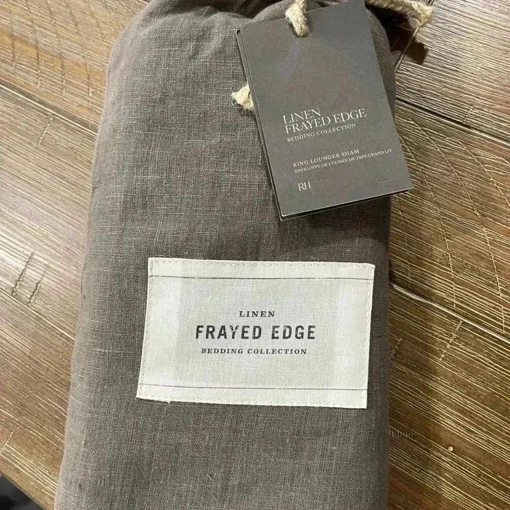 Restoration Hardware LINEN FRAYED EDGE Sham NWT -King & Queen Size- Dark Gray